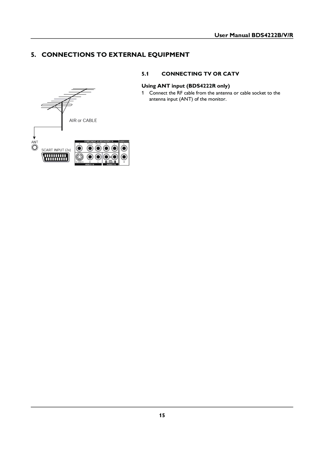 Philips BDS4222B, BDS4222V/00 Connections to External Equipment, Connecting TV or Catv, Using ANT input BDS4222R only 