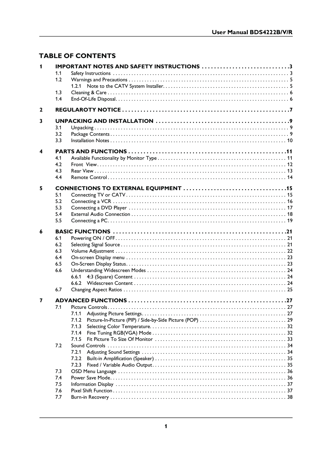 Philips BDS4222B, BDS4222V/00 user manual Table of Contents 