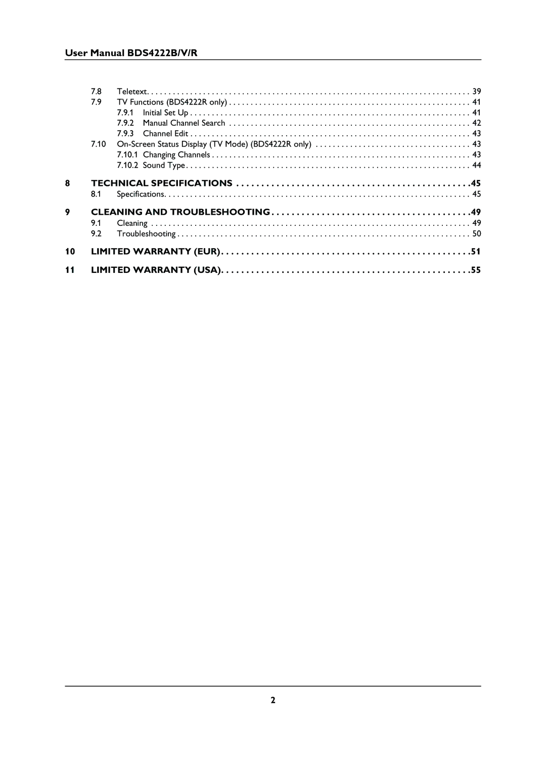 Philips BDS4222V/00, BDS4222B user manual Technical Specifications, Cleaning and Troubleshooting 