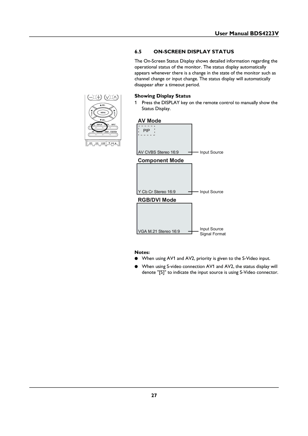 Philips BDS4223V user manual ON-SCREEN Display Status, Showing Display Status 