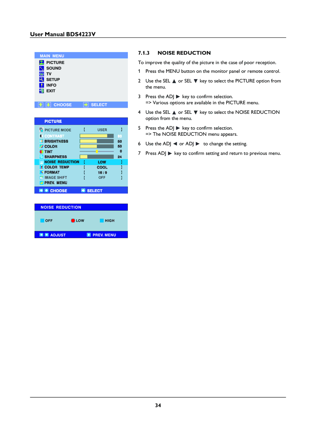 Philips BDS4223V user manual Noise Reduction 