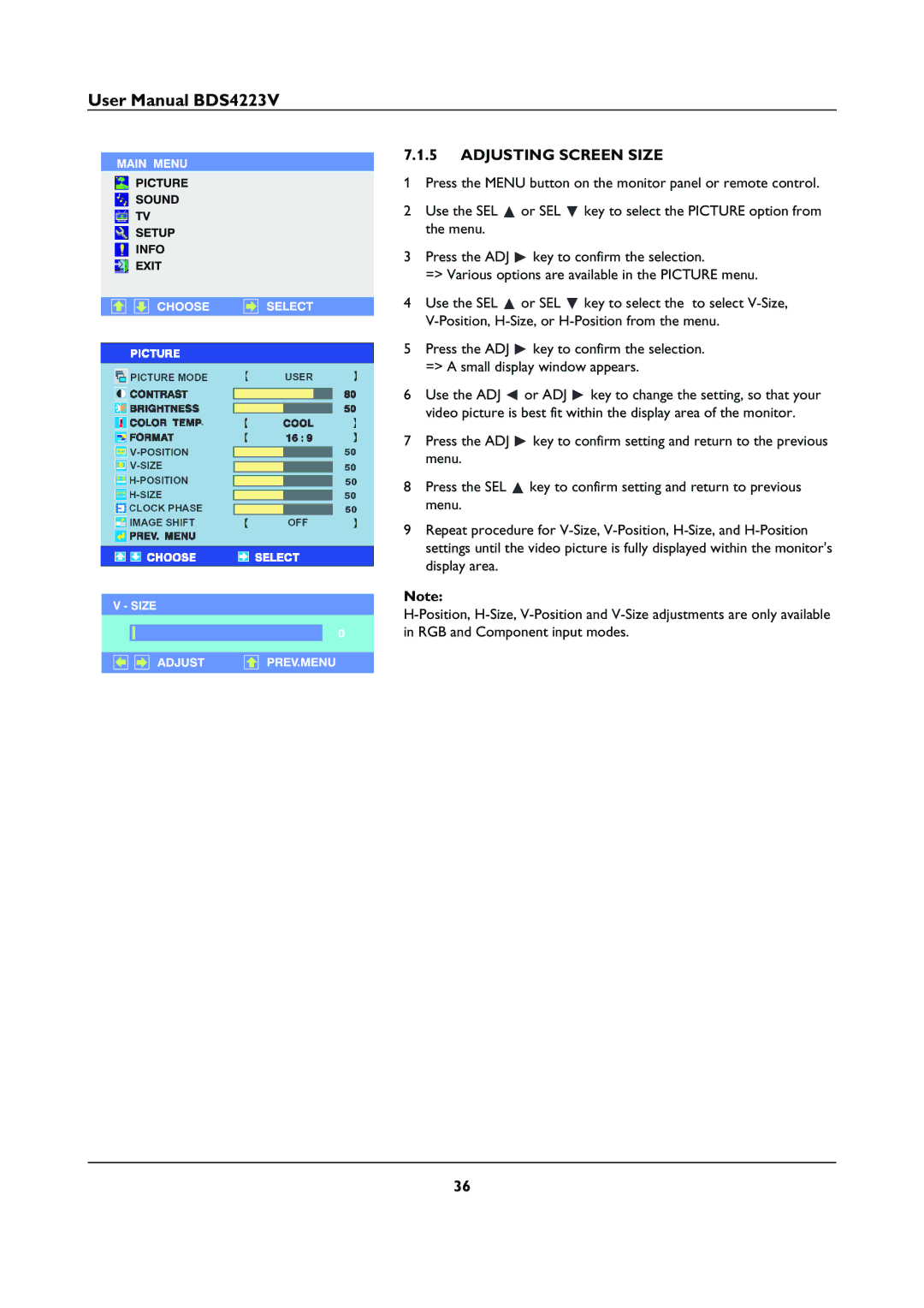 Philips BDS4223V user manual Adjusting Screen Size 