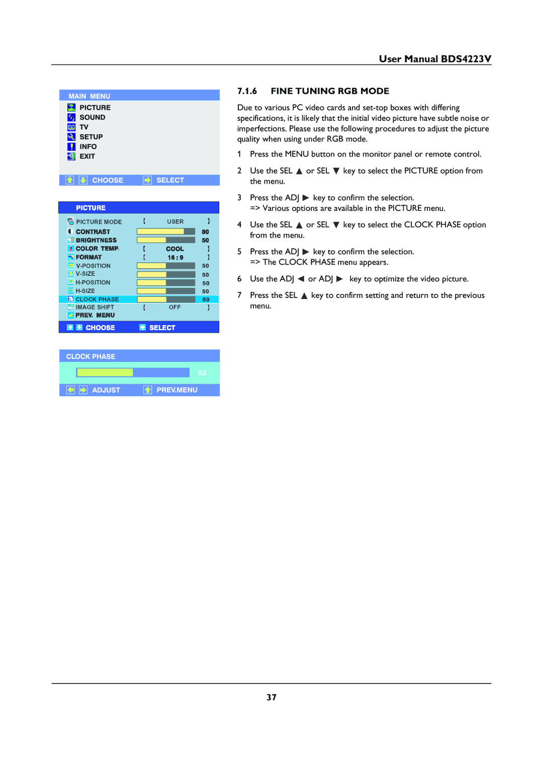 Philips BDS4223V user manual Fine Tuning RGB Mode 