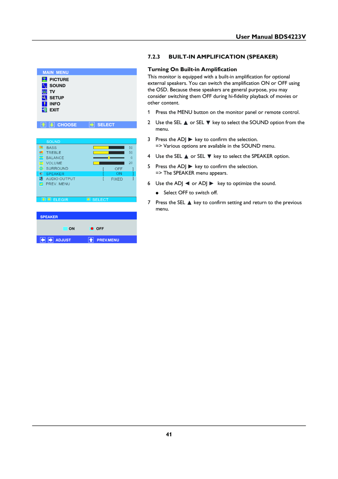 Philips BDS4223V user manual BUILT-IN Amplification Speaker, Turning On Built-in Amplification 