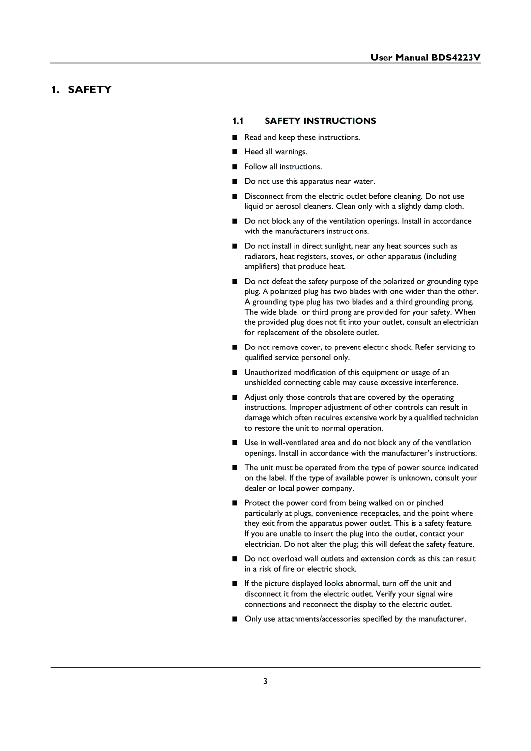 Philips BDS4223V user manual Safety Instructions 