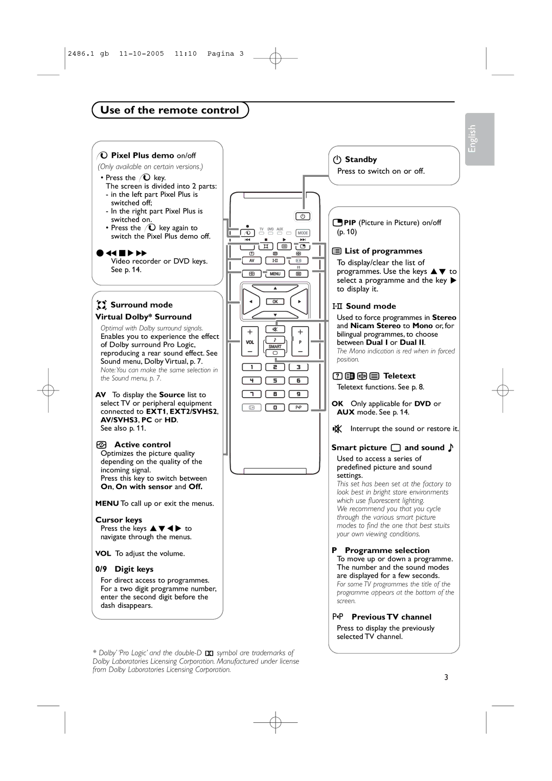 Philips BDS4231R/00 instruction manual Use of the remote control 