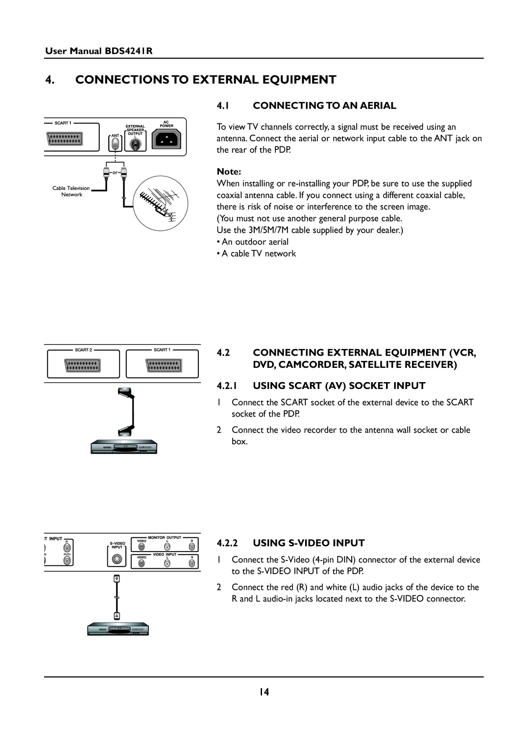 Philips BDS4241R/00 manual Connections to External Equipment, Connecting to AN Aerial, Using S-VIDEO Input 