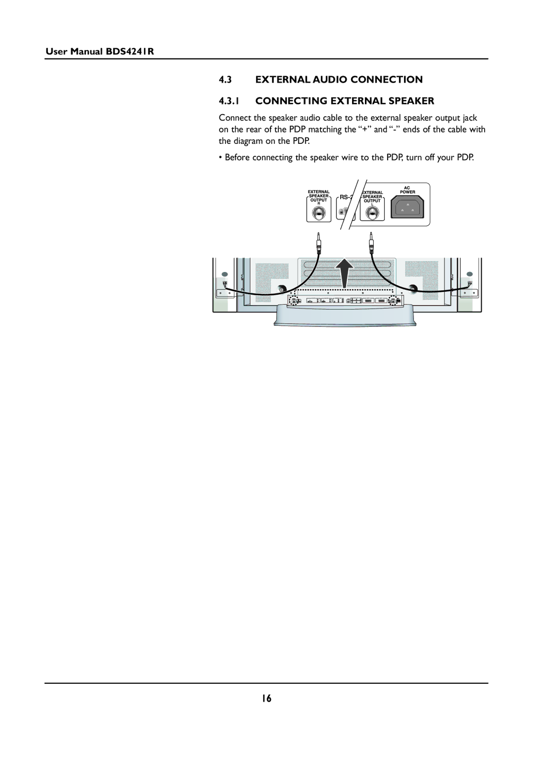 Philips BDS4241R/00 manual External Audio Connection Connecting External Speaker 