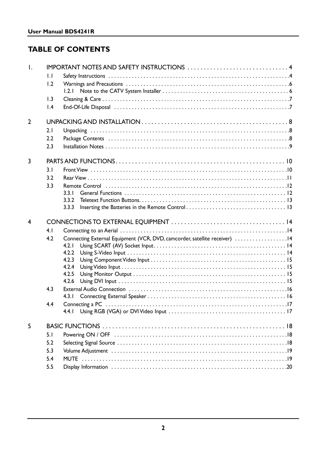 Philips BDS4241R/00 manual Table of Contents 