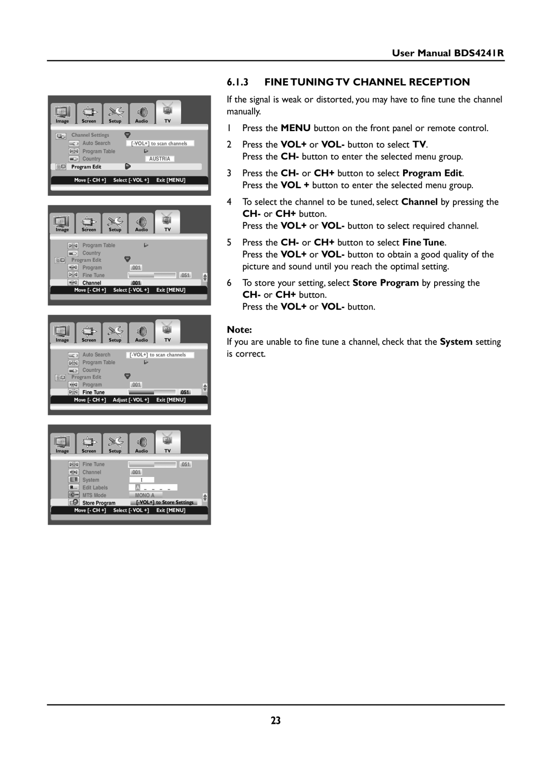 Philips BDS4241R/00 manual Fine Tuning TV Channel Reception 