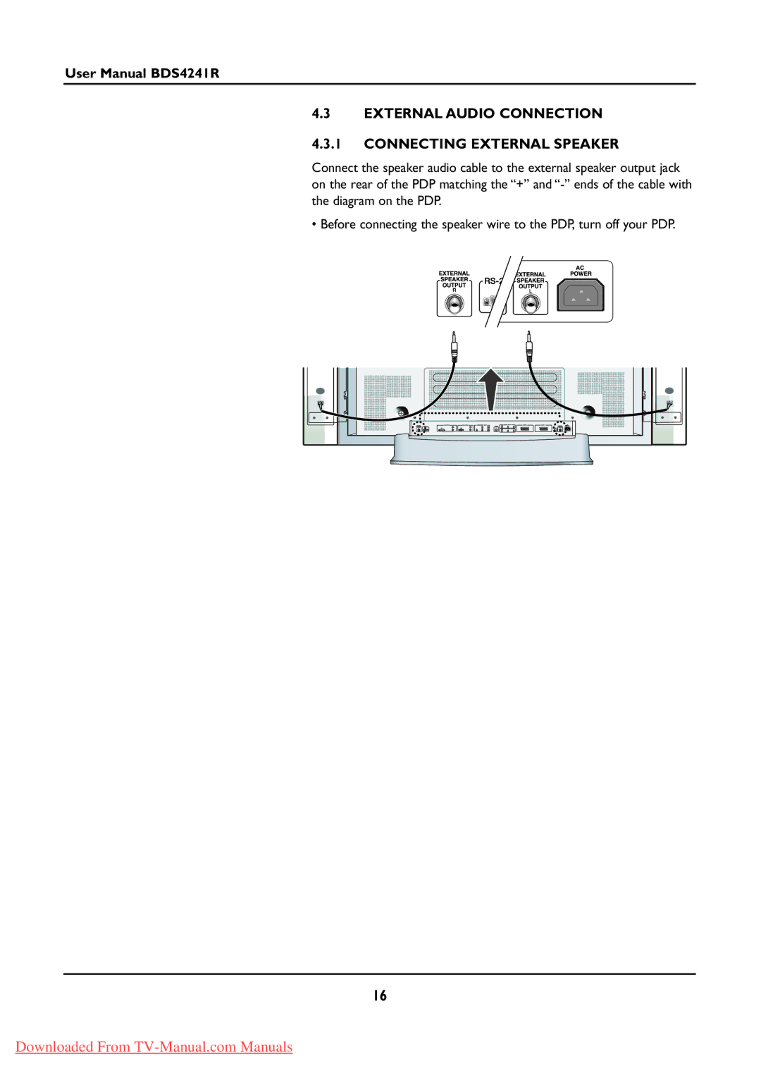 Philips BDS424IR manual External Audio Connection Connecting External Speaker 