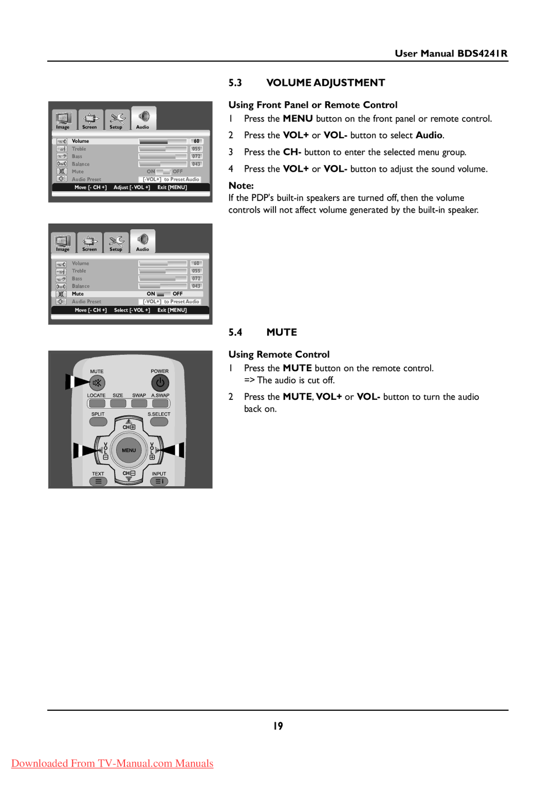 Philips BDS424IR manual Volume Adjustment, Mute, Using Remote Control 