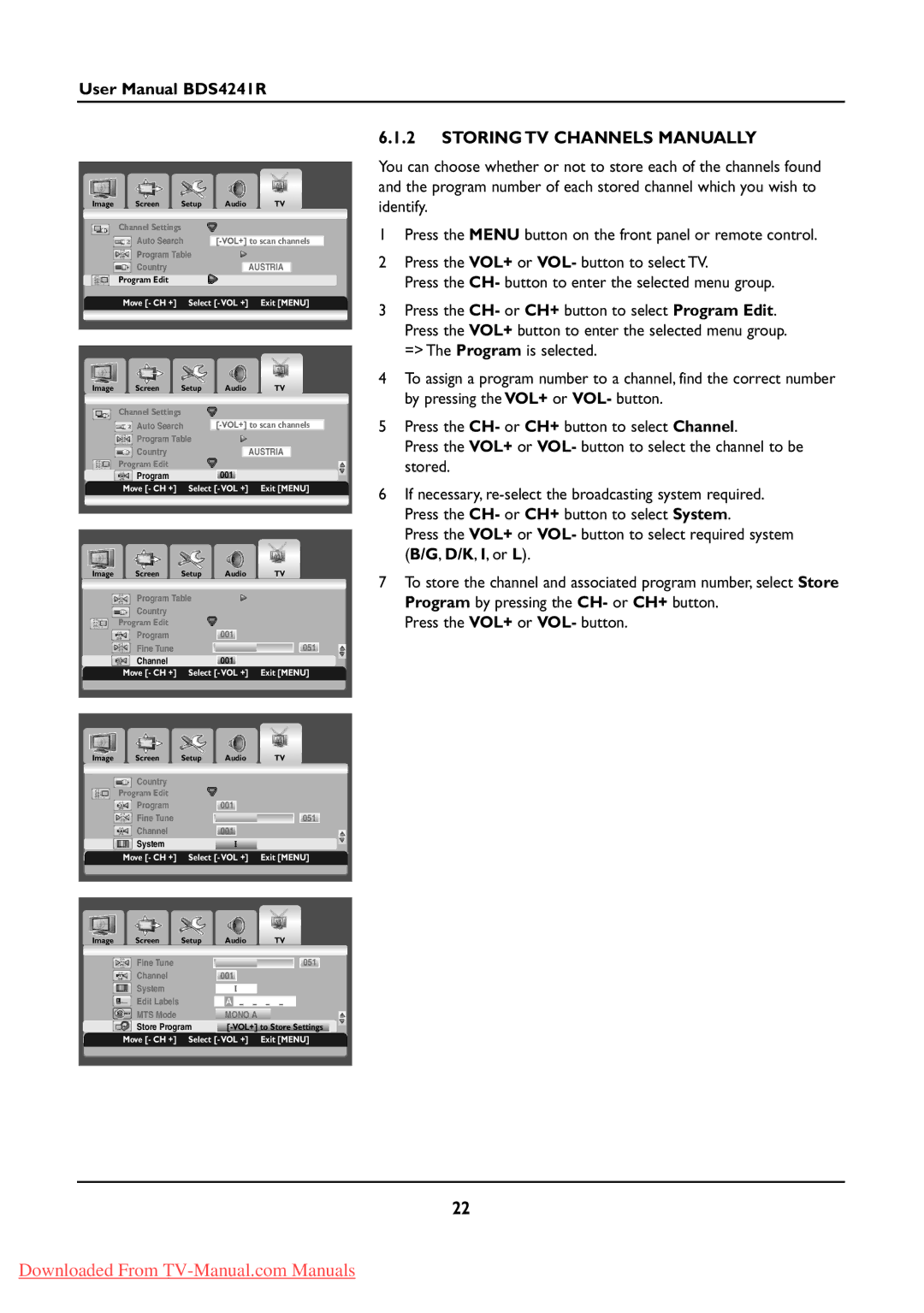 Philips BDS424IR manual Storing TV Channels Manually, Mono a 