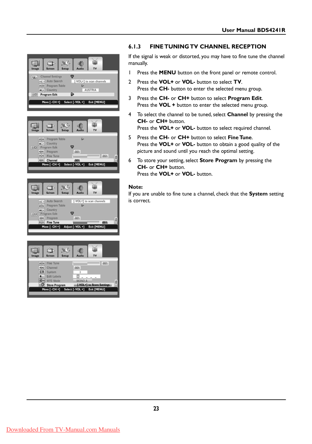 Philips BDS424IR manual Fine Tuning TV Channel Reception 