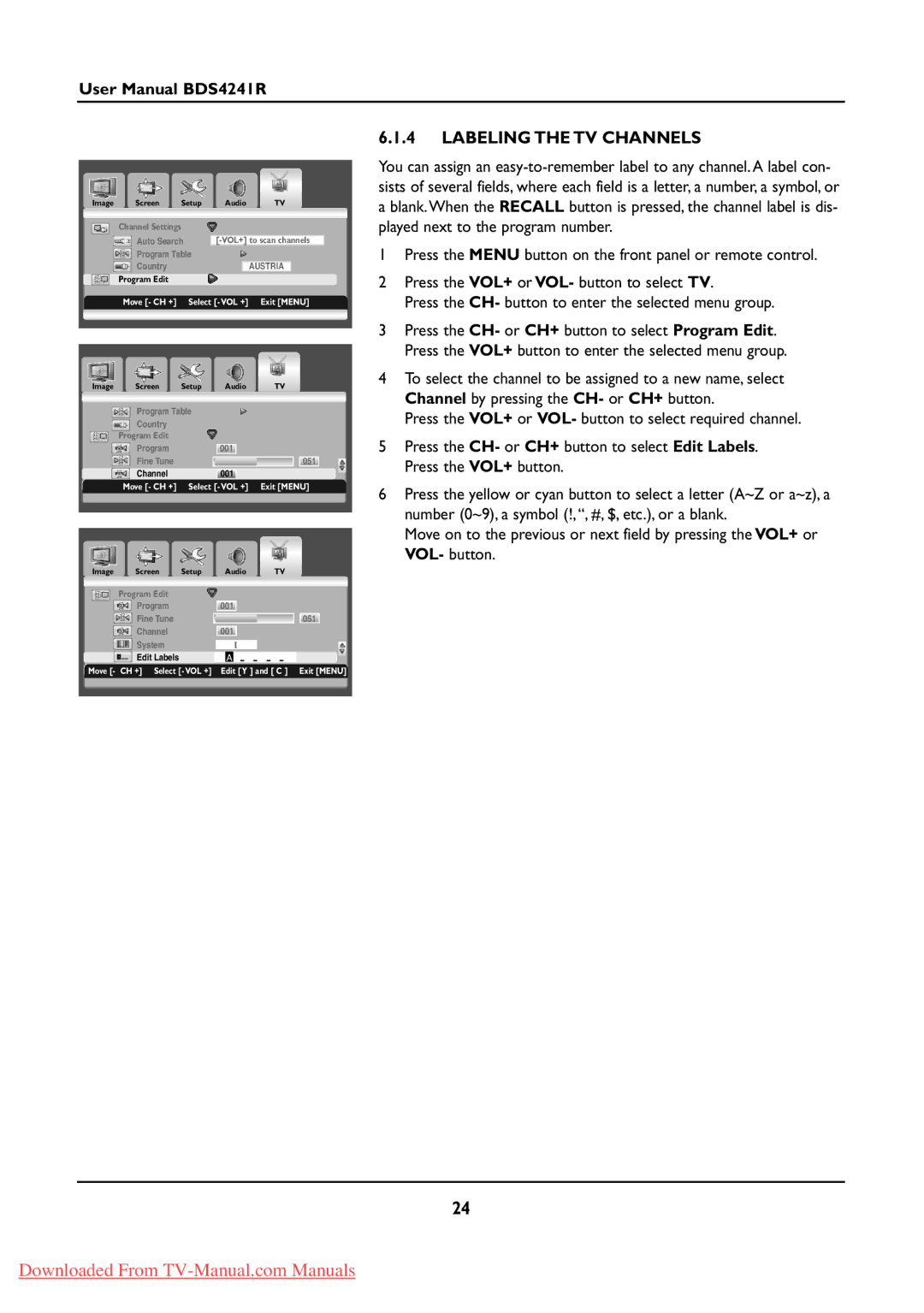 Philips BDS424IR manual Labeling the TV Channels 