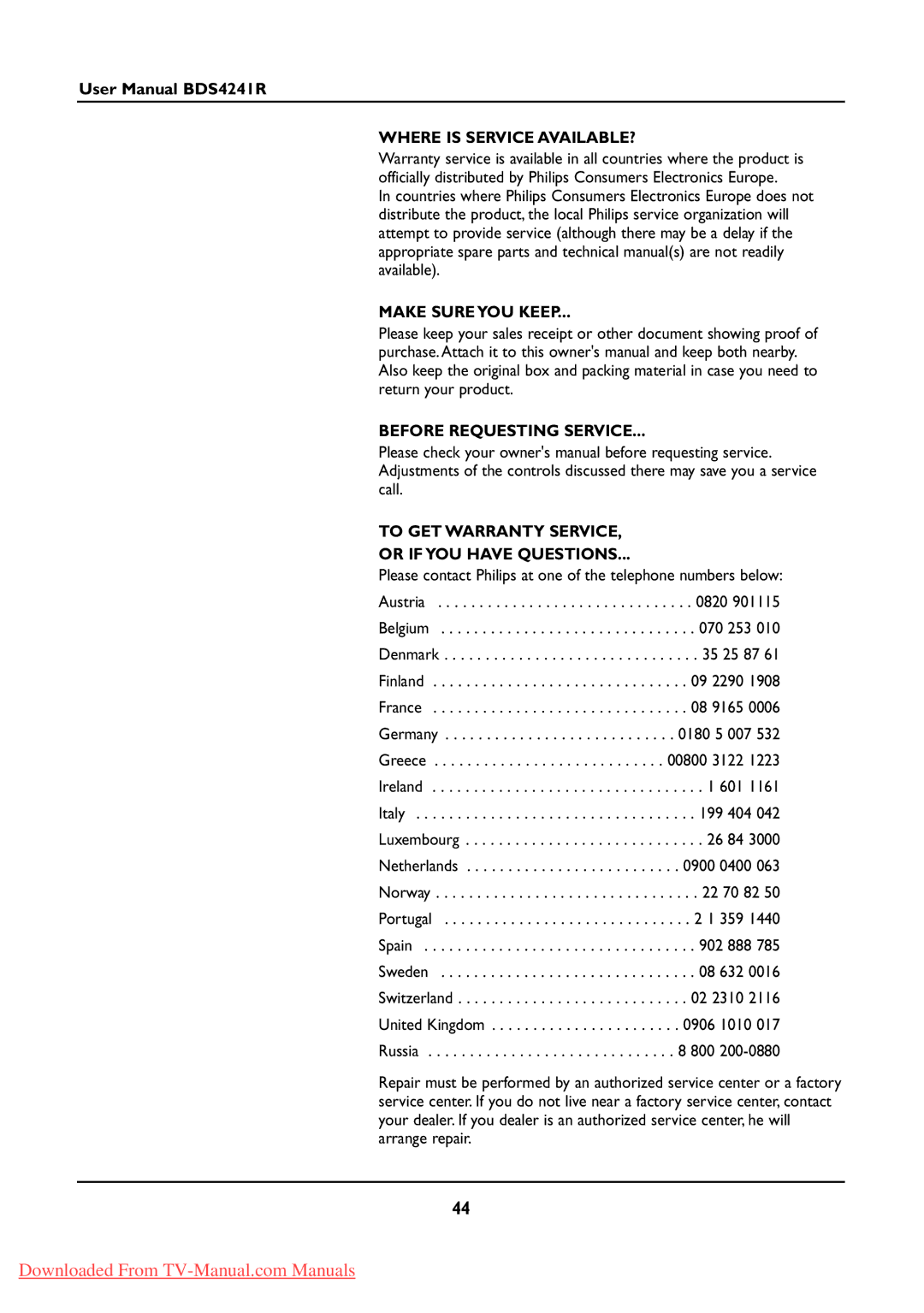 Philips BDS424IR manual Where is Service AVAILABLE? 