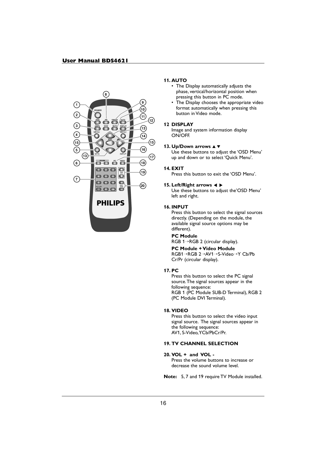 Philips BDS4621 user manual Display, Video, TV Channel Selection 