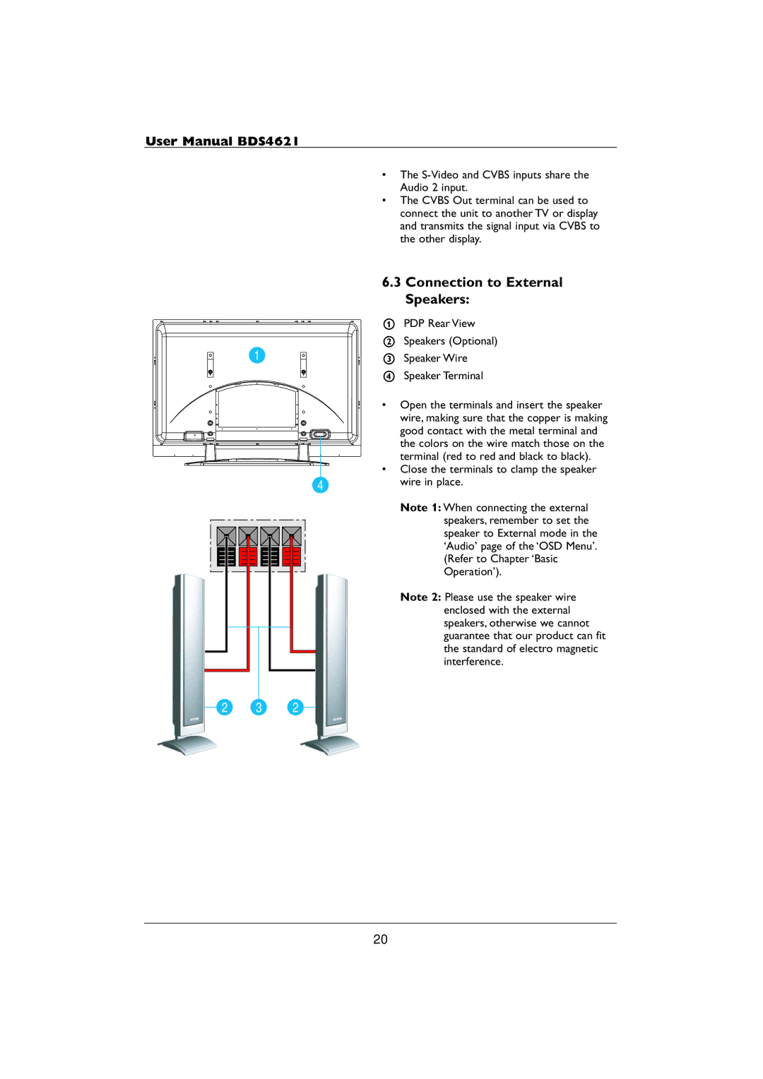 Philips BDS4621 user manual Connection to External Speakers 