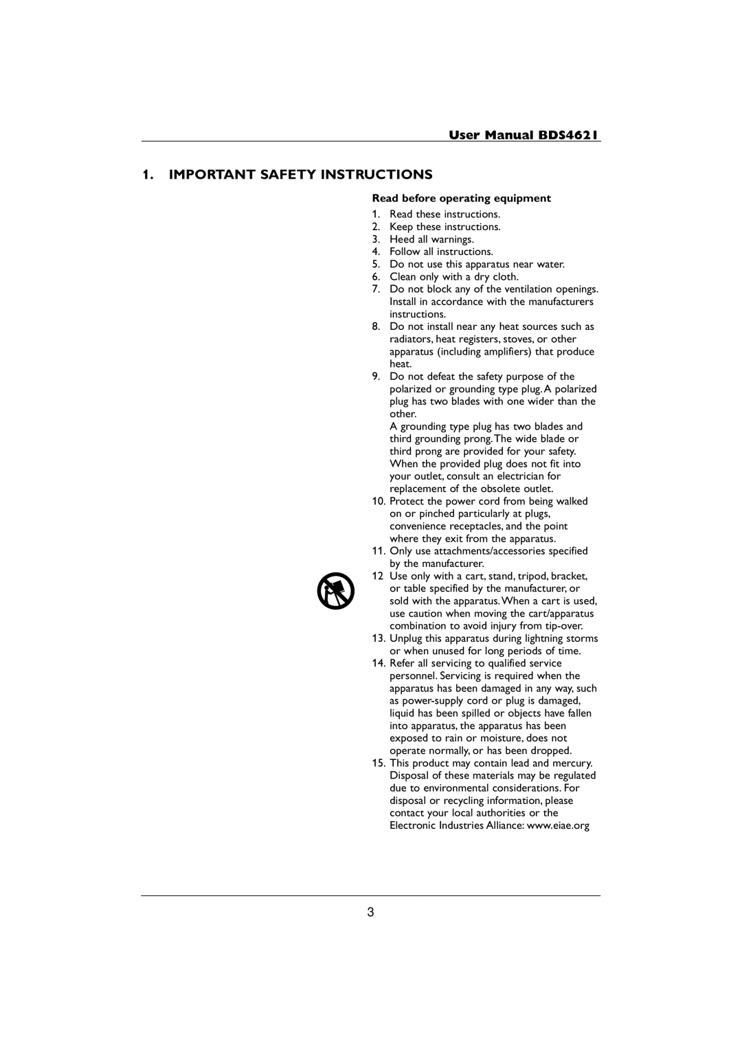 Philips BDS4621 user manual Important Safety Instructions, Read before operating equipment 