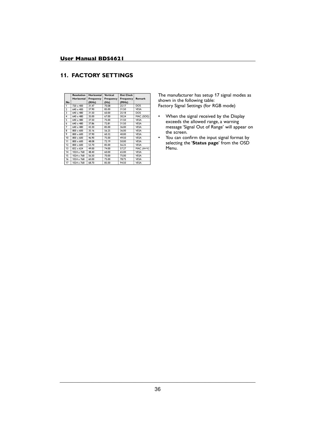 Philips BDS4621 user manual Factory Settings 