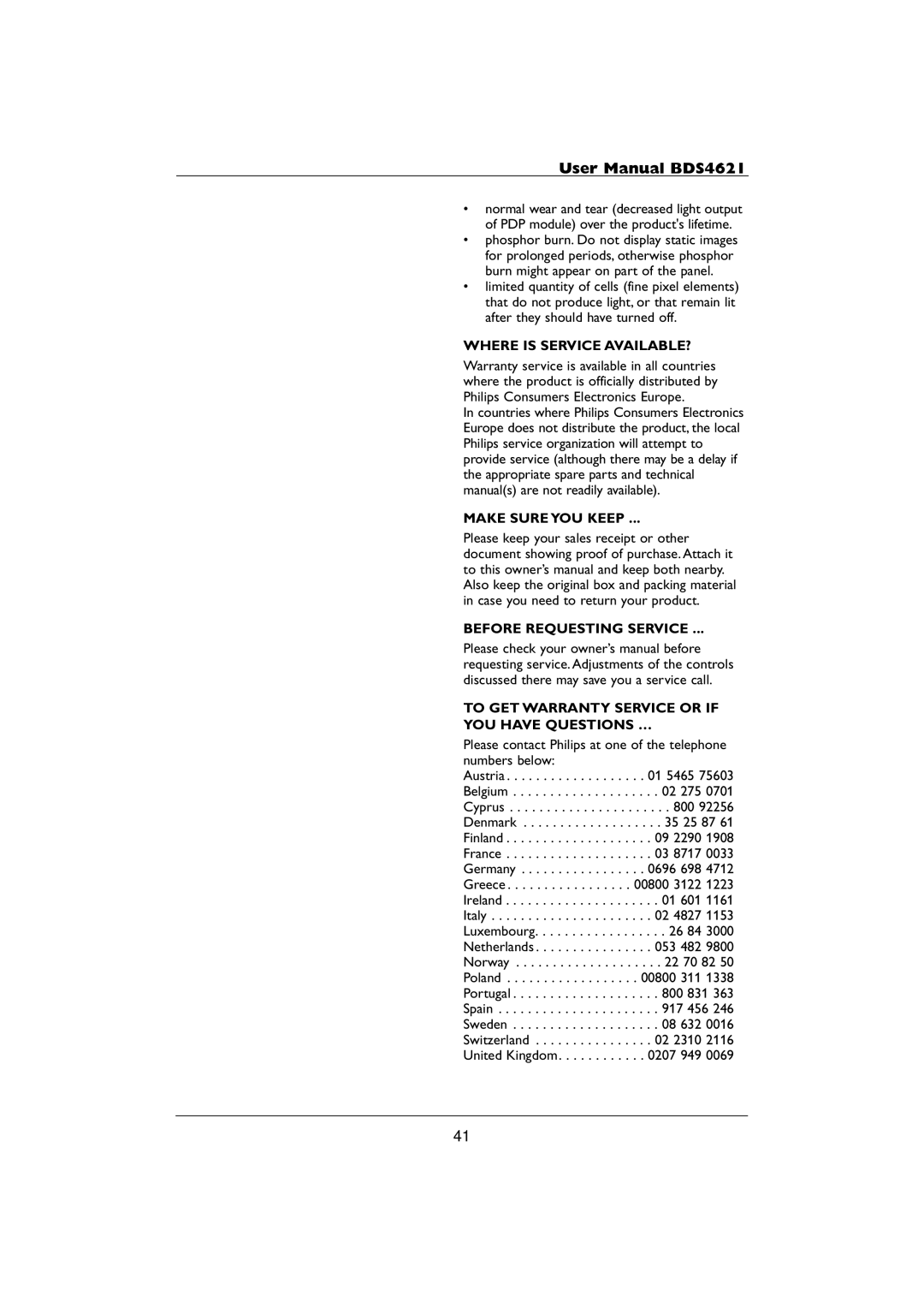 Philips BDS4621 user manual Where is Service AVAILABLE? 