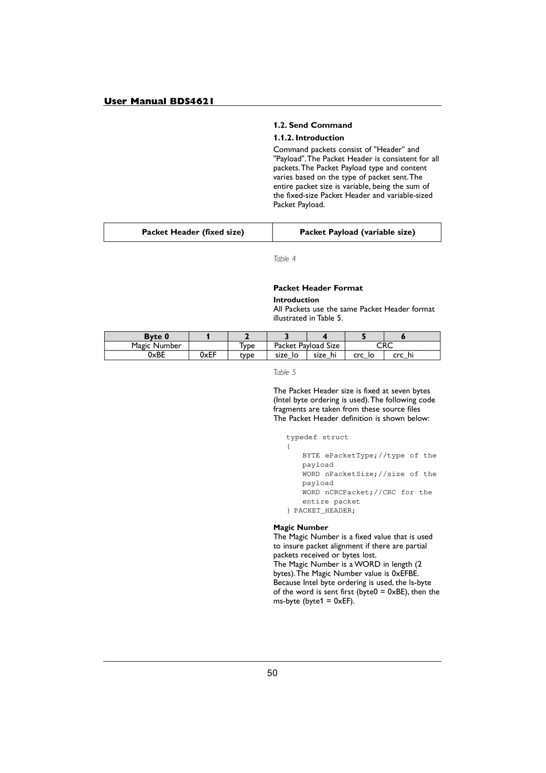 Philips BDS4621 user manual Send Command Introduction, Byte 