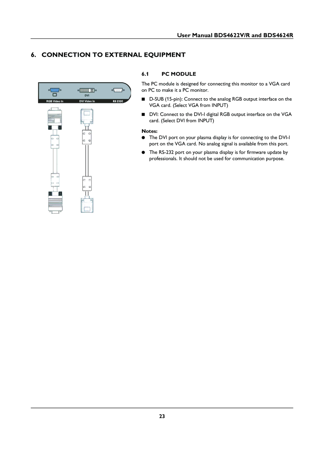 Philips BDS46622R user manual Connection to External Equipment, PC Module 