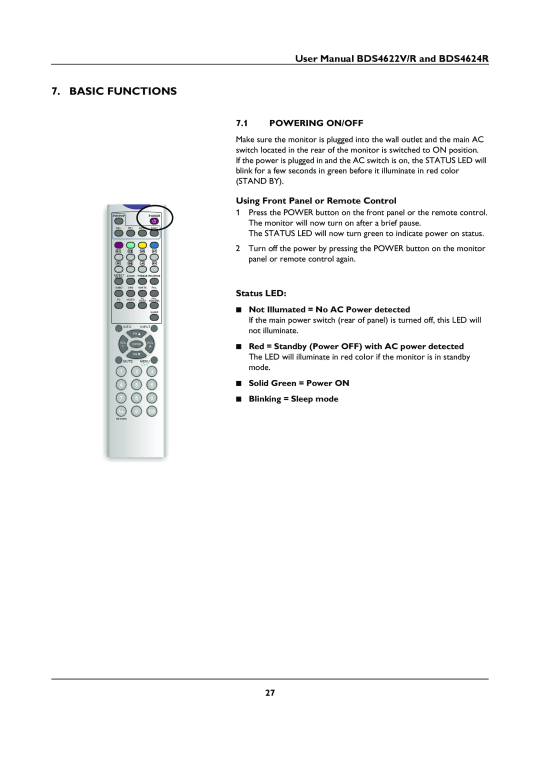 Philips BDS46622R user manual Basic Functions, Powering ON/OFF, Using Front Panel or Remote Control 