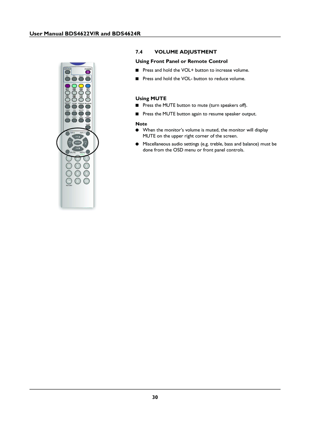 Philips BDS46622R user manual Volume Adjustment Using Front Panel or Remote Control, Using Mute 