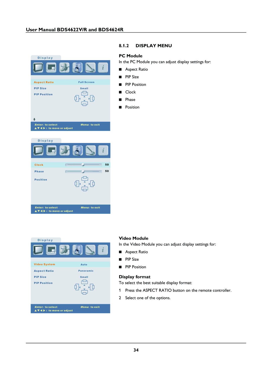 Philips BDS46622R user manual Display Menu, Display format 