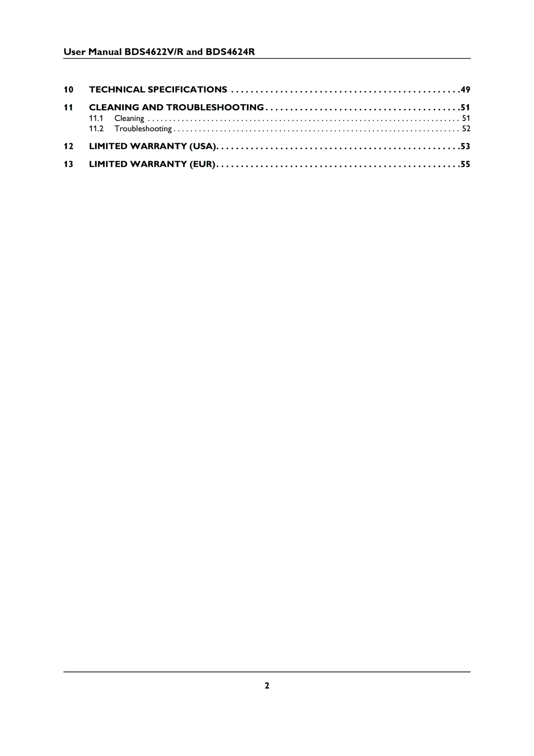 Philips BDS46622R user manual Cleaning 11.2 Troubleshooting 