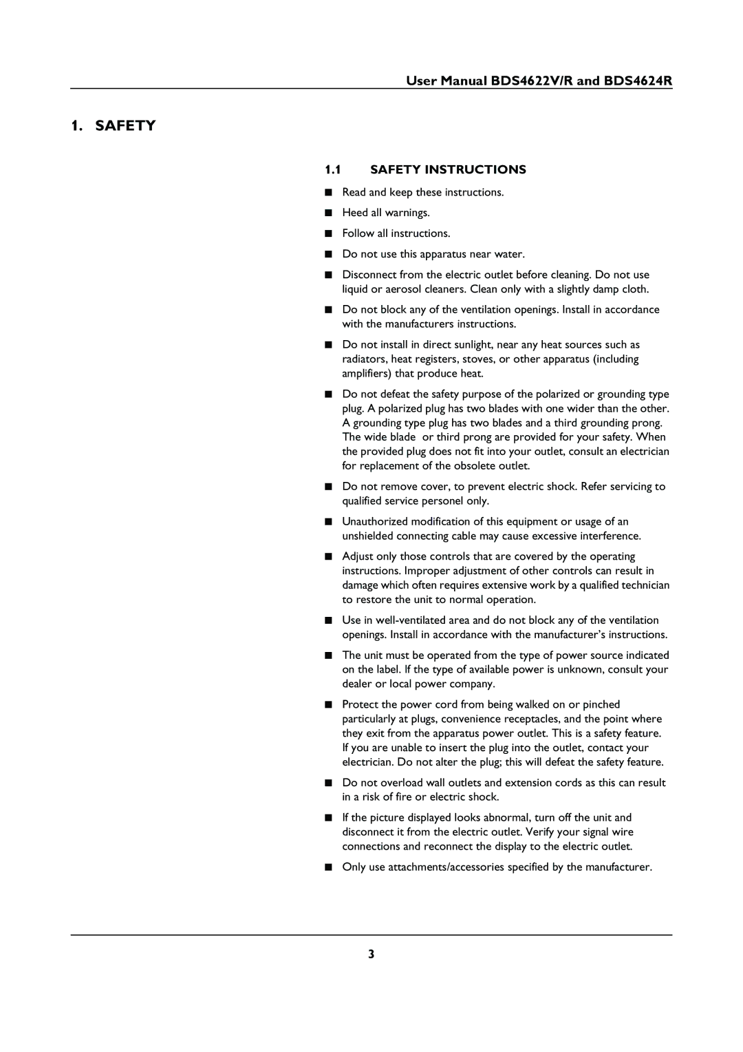 Philips BDS46622R user manual Safety Instructions 