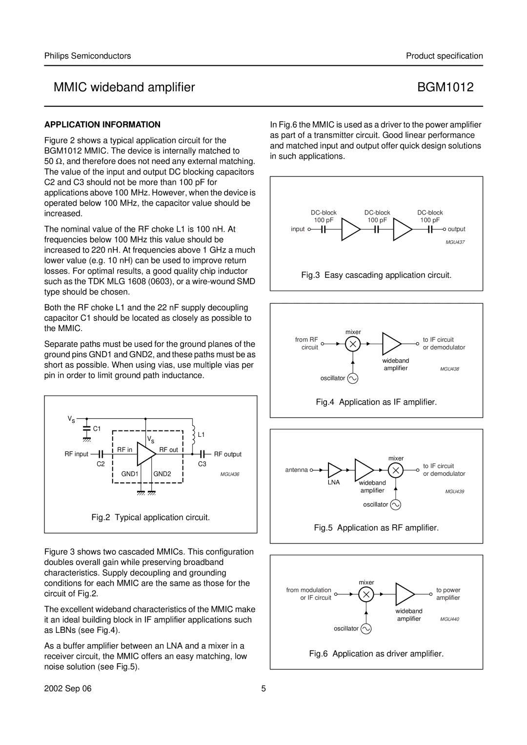 Philips BGM1012 specifications Mmic wideband ampliﬁer, Application Information 