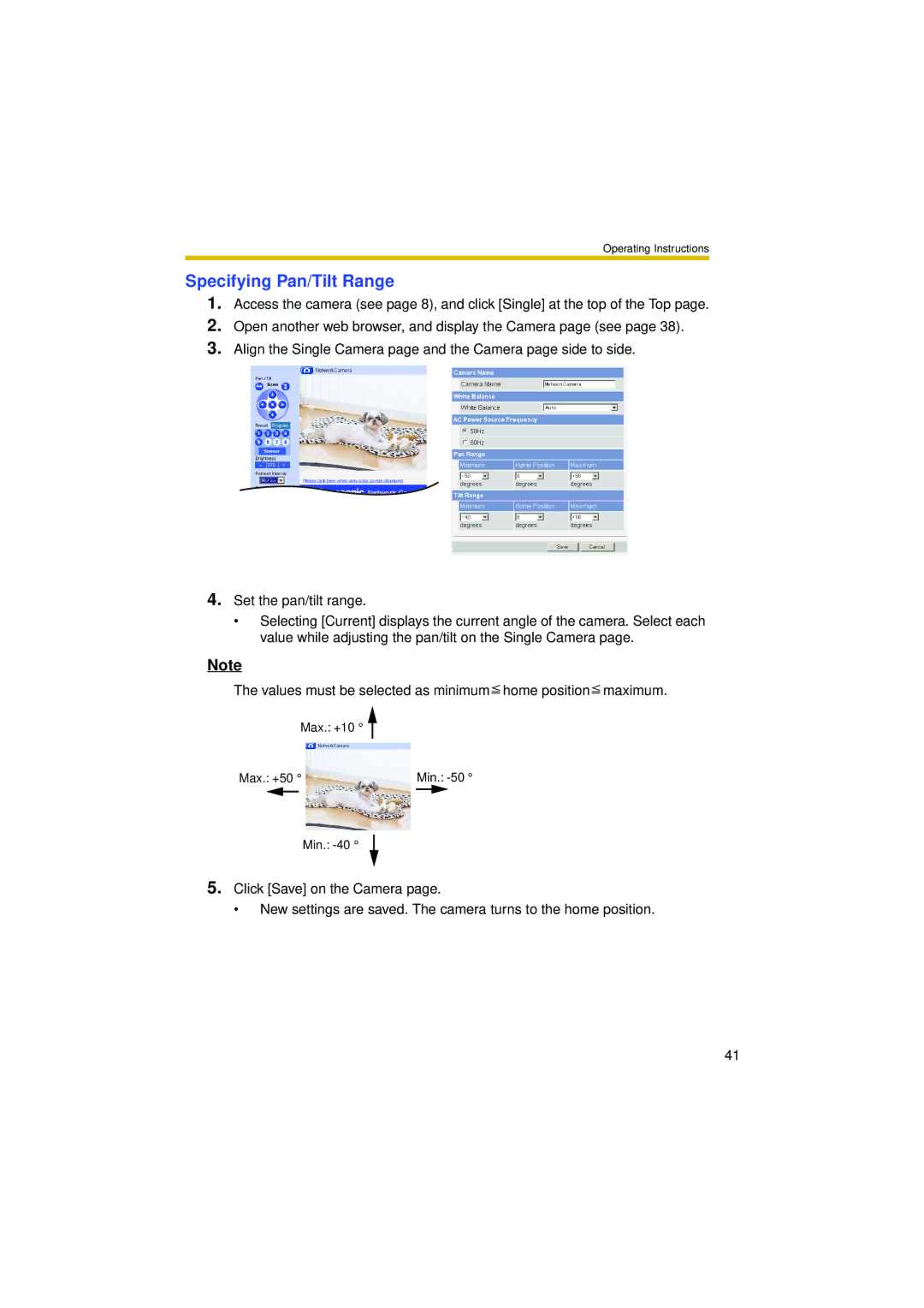 Philips BL-C10 operating instructions Specifying Pan/Tilt Range 