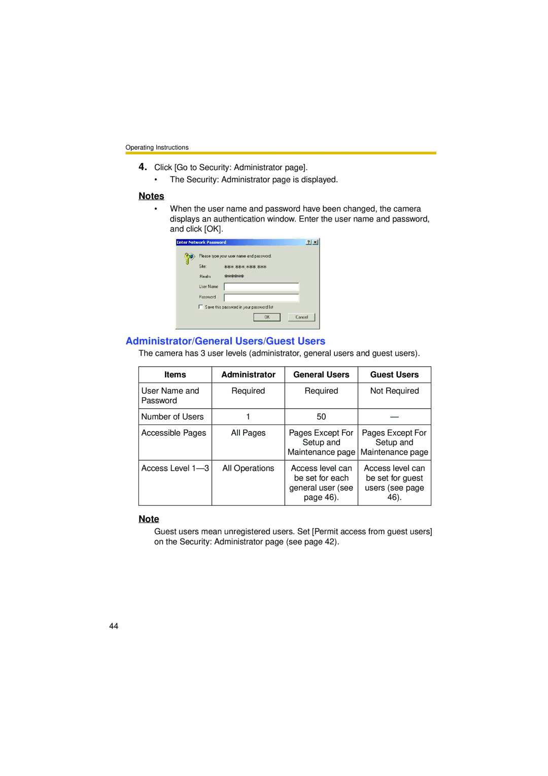 Philips BL-C10 Administrator/General Users/Guest Users, Items Administrator General Users Guest Users 