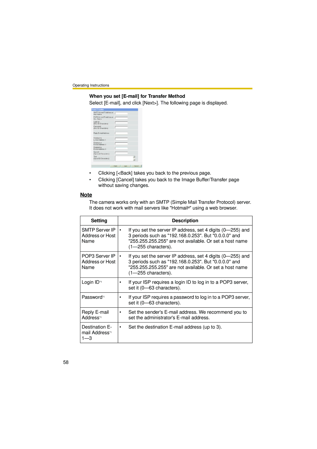 Philips BL-C10 operating instructions When you set E-mail for Transfer Method 