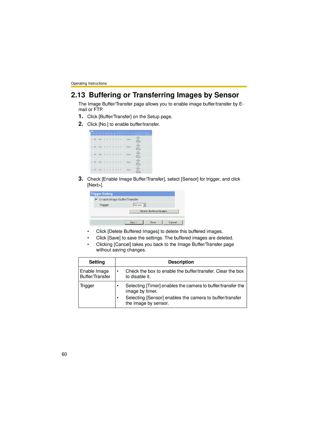 Philips BL-C10 operating instructions Buffering or Transferring Images by Sensor 