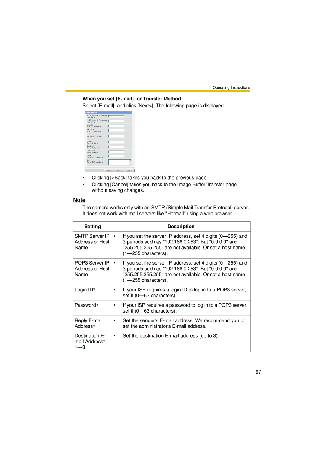 Philips BL-C10 operating instructions When you set E-mail for Transfer Method 