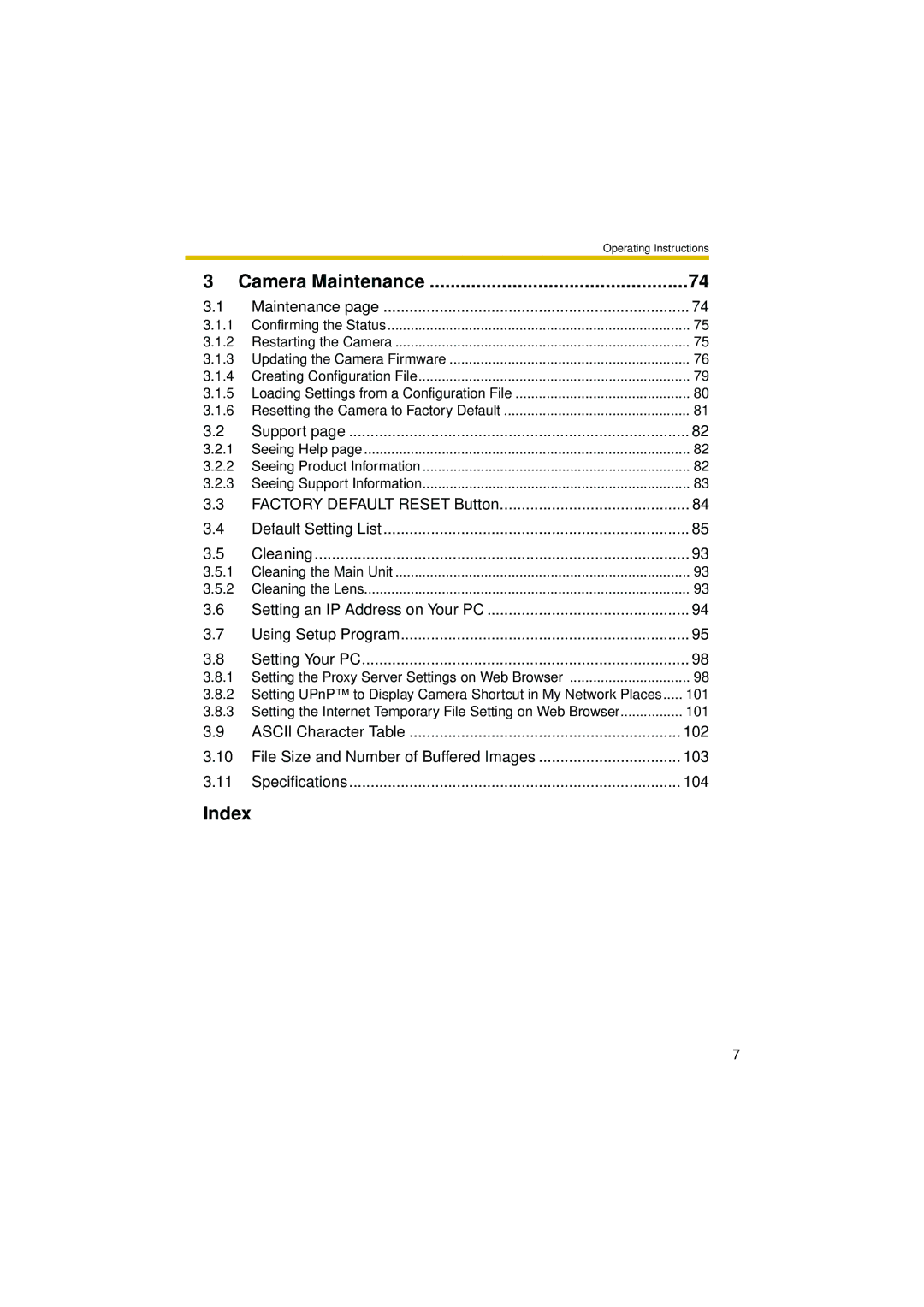 Philips BL-C10 operating instructions Camera Maintenance, Index 