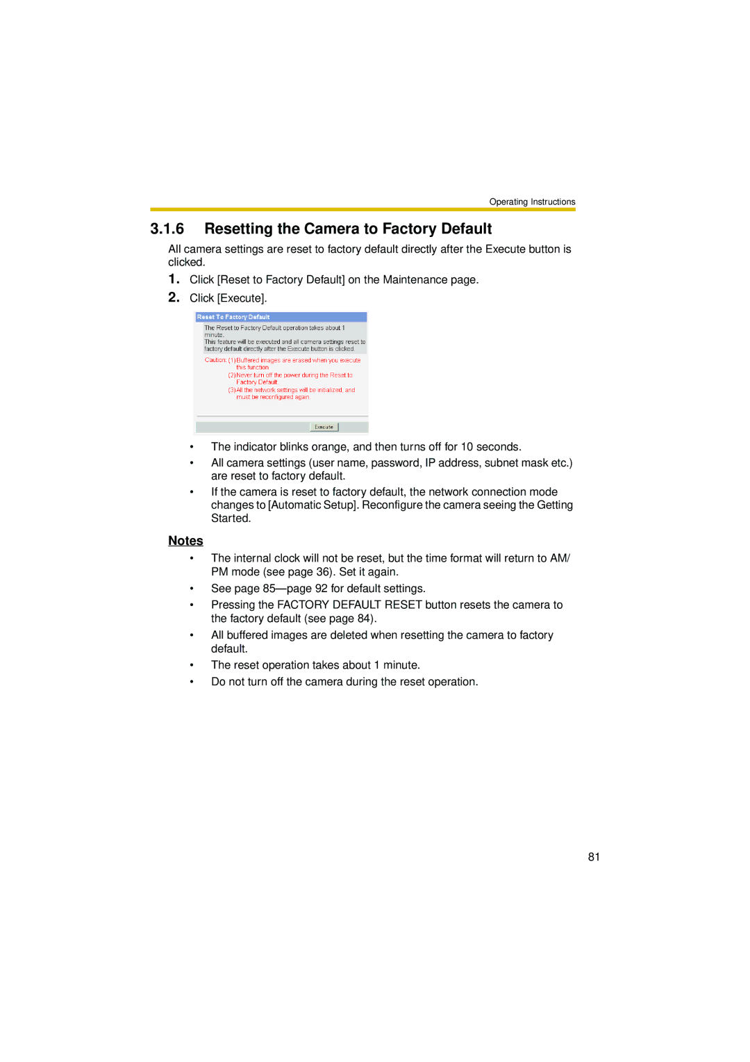 Philips BL-C10 operating instructions Resetting the Camera to Factory Default 