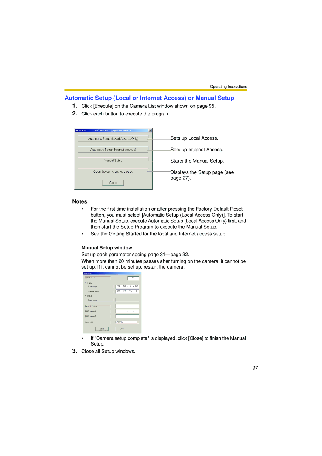 Philips BL-C10 operating instructions Automatic Setup Local or Internet Access or Manual Setup, Manual Setup window 