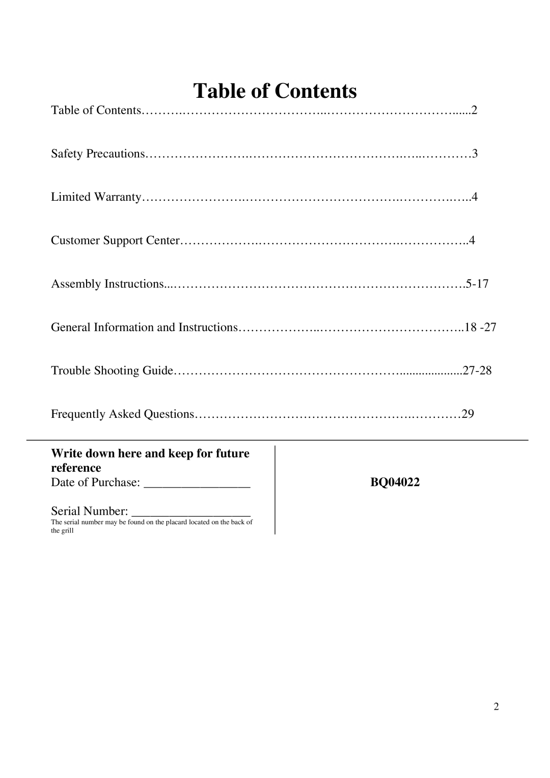 Philips BQ04022 manual Table of Contents 