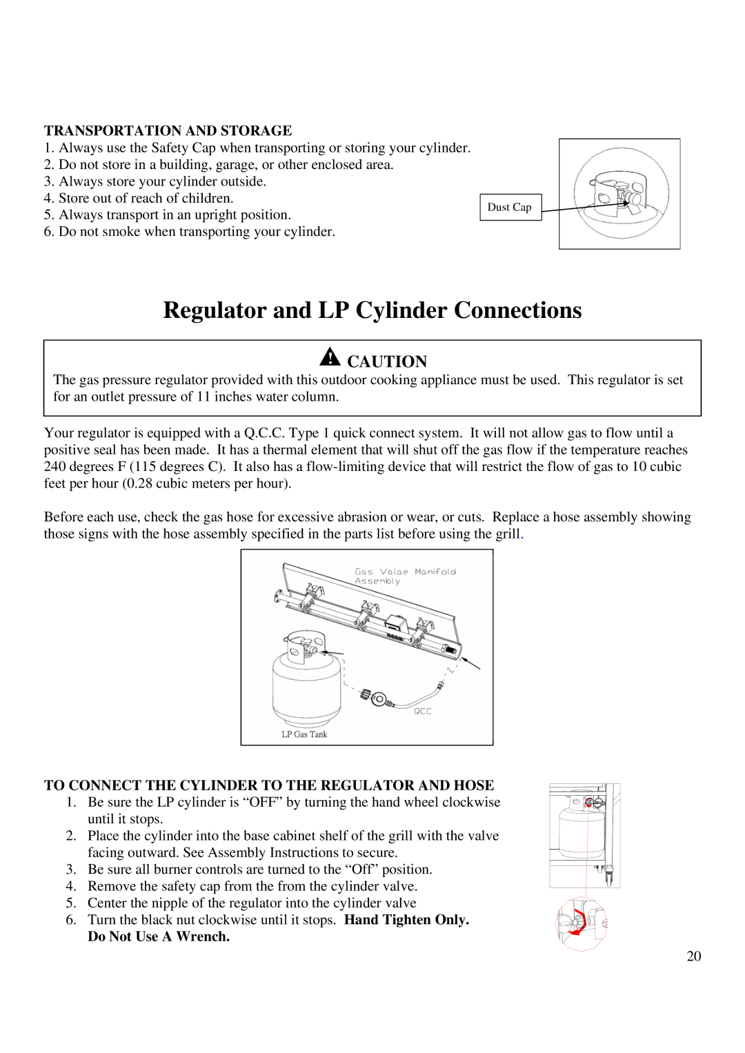 Philips BQ04022 manual Regulator and LP Cylinder Connections, Transportation and Storage 