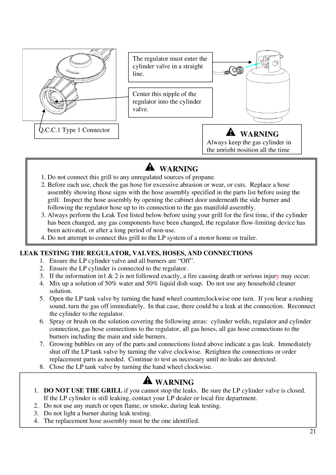 Philips BQ04022 manual Leak Testing the REGULATOR, VALVES, HOSES, and Connections 