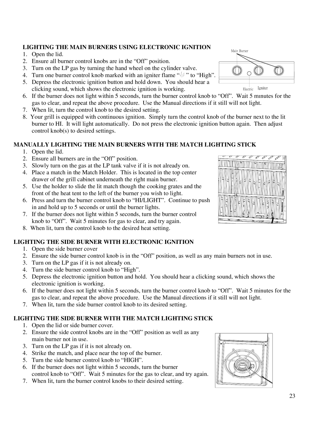 Philips BQ04022 Lighting the Main Burners Using Electronic Ignition, Lighting the Side Burner with Electronic Ignition 