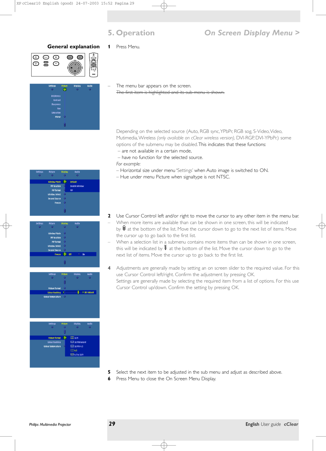 Philips bSure 1 manual Operation, On Screen Display Menu, General explanation 1 Press Menu 