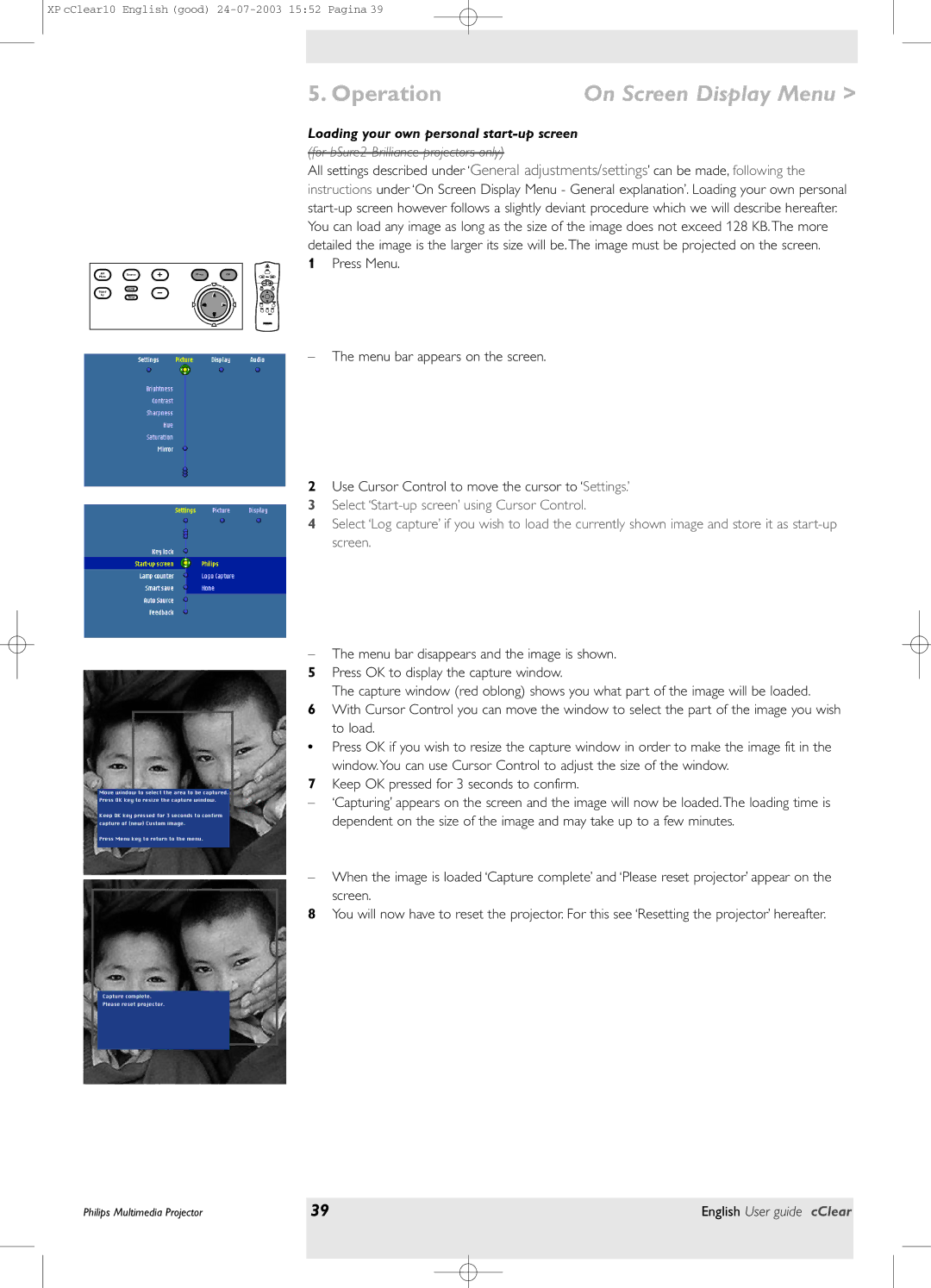 Philips bSure 1 manual Loading your own personal start-up screen, For bSure2 Brilliance projectors only 