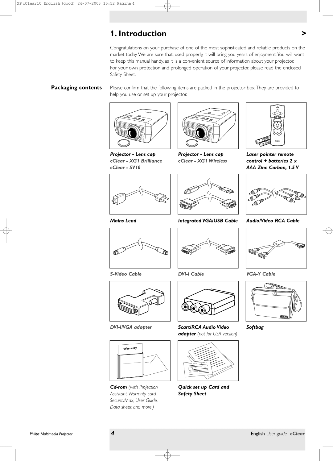 Philips bSure 1 manual Introduction, CClear XG1 Brilliance CClear XG1 Wireless, CClear SV10 