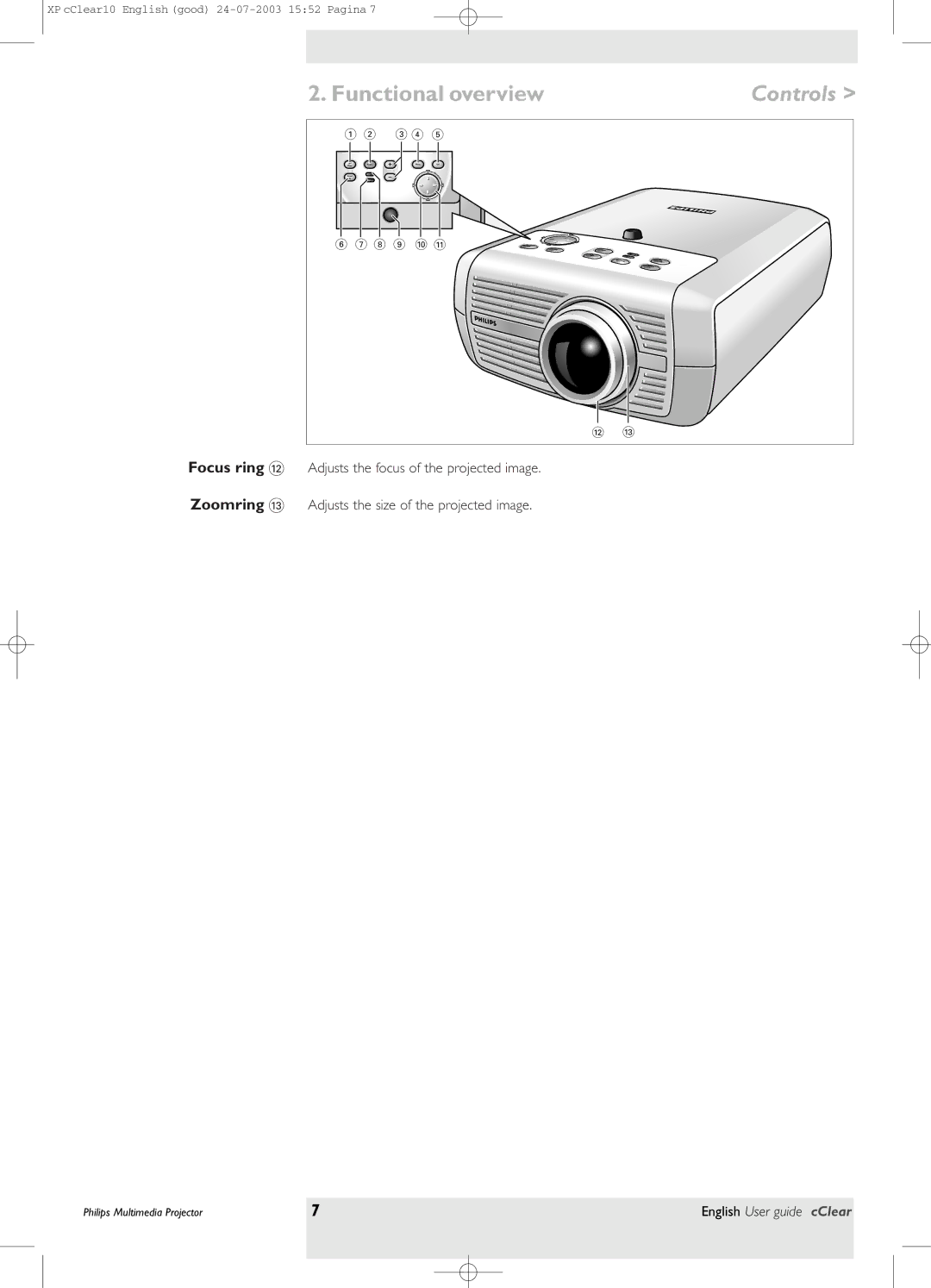 Philips bSure 1 manual Controls, Focus ring @ Zoomring # 