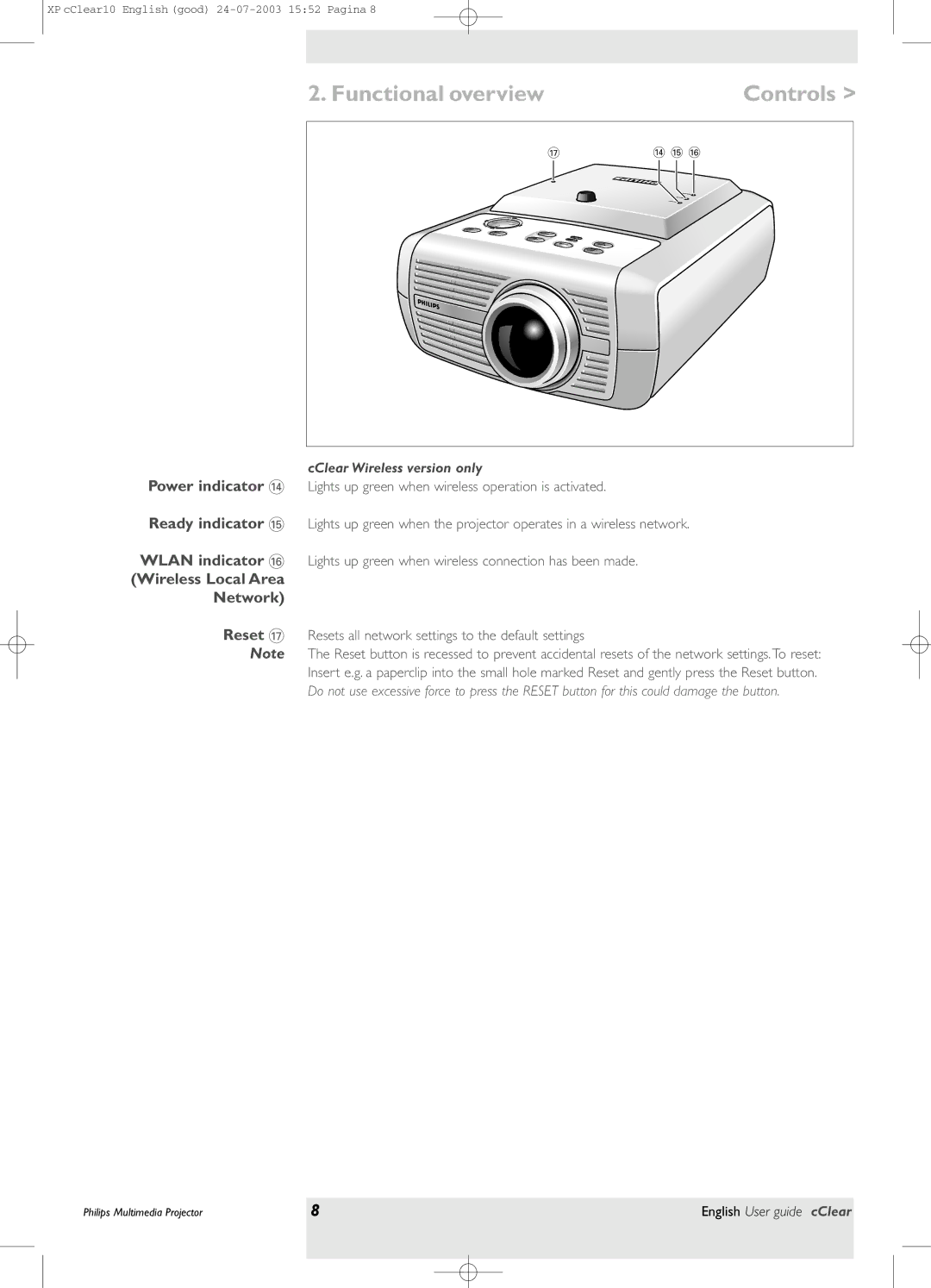 Philips bSure 1 manual Controls, CClear Wireless version only 